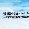 5连板国中水务：2023年年度确认北京汇源投资收益0.83亿元