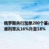 俄罗斯央行加息200个基点 将基准利率从16%升至18%