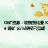 中矿资源：收购赞比亚 Kitumba 铜矿 65%股权已完成