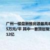 广州一楼盘新推房源最高单价达56.5万元/平 其中一套顶层复式总价超12亿