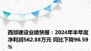 西部建设业绩快报：2024年半年度净利润562.88万元 同比下降96.59%