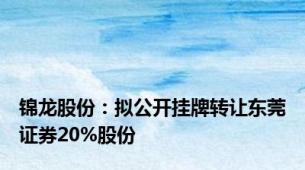 锦龙股份：拟公开挂牌转让东莞证券20%股份