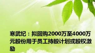 寒武纪：拟回购2000万至4000万元股份用于员工持股计划或股权激励