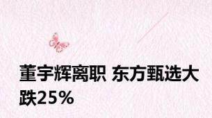 董宇辉离职 东方甄选大跌25%