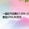 一品红今日跌17.33% 三机构净卖出1751.91万元