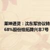 莱绅通灵：沈东军协议转让5.3068%股份给拓牌兴丰7号