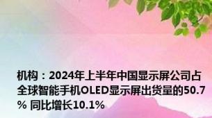 机构：2024年上半年中国显示屏公司占全球智能手机OLED显示屏出货量的50.7% 同比增长10.1%