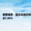 莱斯信息：股东拟询价转让总股本1.00%