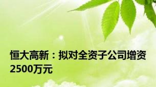 恒大高新：拟对全资子公司增资2500万元