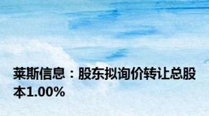 莱斯信息：股东拟询价转让总股本1.00%