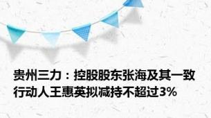 贵州三力：控股股东张海及其一致行动人王惠英拟减持不超过3%