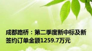 成都路桥：第二季度新中标及新签约订单金额1259.7万元