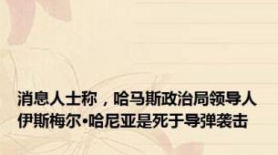 消息人士称，哈马斯政治局领导人伊斯梅尔·哈尼亚是死于导弹袭击