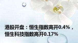 港股开盘：恒生指数高开0.4%，恒生科技指数高开0.17%