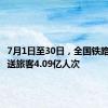 7月1日至30日，全国铁路累计发送旅客4.09亿人次