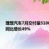 理想汽车7月交付量51000辆，同比增长49%