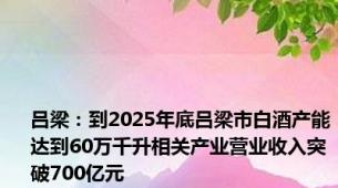 吕梁：到2025年底吕梁市白酒产能达到60万千升相关产业营业收入突破700亿元