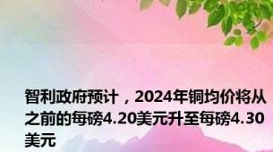 智利政府预计，2024年铜均价将从之前的每磅4.20美元升至每磅4.30美元