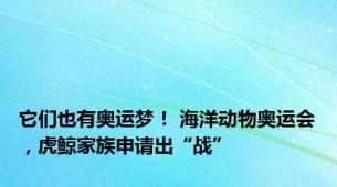 它们也有奥运梦！ 海洋动物奥运会，虎鲸家族申请出“战”