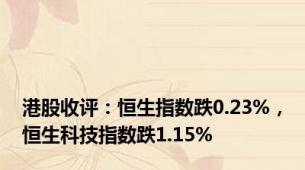 港股收评：恒生指数跌0.23%，恒生科技指数跌1.15%