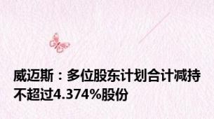 威迈斯：多位股东计划合计减持不超过4.374%股份