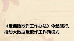 《反保险欺诈工作办法》今起施行,推动大数据反欺诈工作新模式