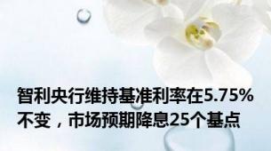 智利央行维持基准利率在5.75%不变，市场预期降息25个基点