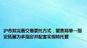 沪市拟完善交易委托方式，聚焦将单一指定拓展为多指定并配套实现转托管