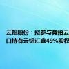 云铝股份：拟参与竞拍云冶进出口持有云铝汇鑫49%股权