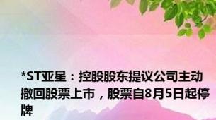 *ST亚星：控股股东提议公司主动撤回股票上市，股票自8月5日起停牌