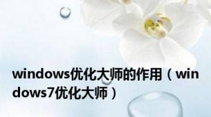 windows优化大师的作用（windows7优化大师）