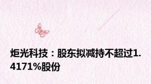 炬光科技：股东拟减持不超过1.4171%股份