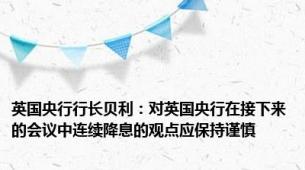 英国央行行长贝利：对英国央行在接下来的会议中连续降息的观点应保持谨慎