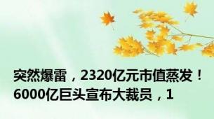 突然爆雷，2320亿元市值蒸发！6000亿巨头宣布大裁员，1