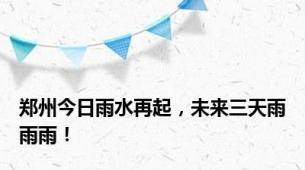 郑州今日雨水再起，未来三天雨雨雨！