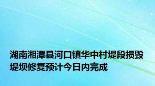 湖南湘潭县河口镇华中村堤段损毁堤坝修复预计今日内完成