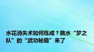 水花消失术如何练成？跳水“梦之队”的“武功秘籍”来了