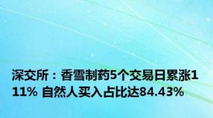 深交所：香雪制药5个交易日累涨111% 自然人买入占比达84.43%