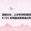 浙数文化：上半年净利润同比大降76.71% 拟每股派发现金红利0.09元