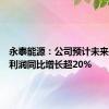 永泰能源：公司预计未来三年净利润同比增长超20%