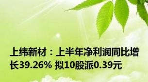 上纬新材：上半年净利润同比增长39.26% 拟10股派0.39元