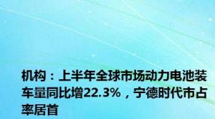 机构：上半年全球市场动力电池装车量同比增22.3%，宁德时代市占率居首