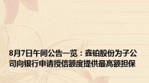 8月7日午间公告一览：鑫铂股份为子公司向银行申请授信额度提供最高额担保