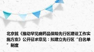 北京就《推动罕见病药品保障先行区建设工作实施方案》公开征求意见：拟建立先行区“白名单”制度