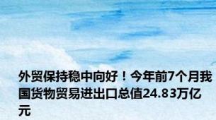 外贸保持稳中向好！今年前7个月我国货物贸易进出口总值24.83万亿元