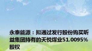 永泰能源：拟通过发行股份购买昕益集团持有的天悦煤业51.0095%股权