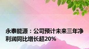 永泰能源：公司预计未来三年净利润同比增长超20%