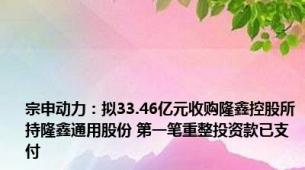 宗申动力：拟33.46亿元收购隆鑫控股所持隆鑫通用股份 第一笔重整投资款已支付