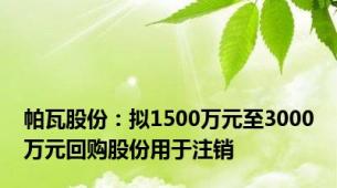 帕瓦股份：拟1500万元至3000万元回购股份用于注销