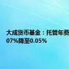 大成货币基金：托管年费率由0.07%降至0.05%